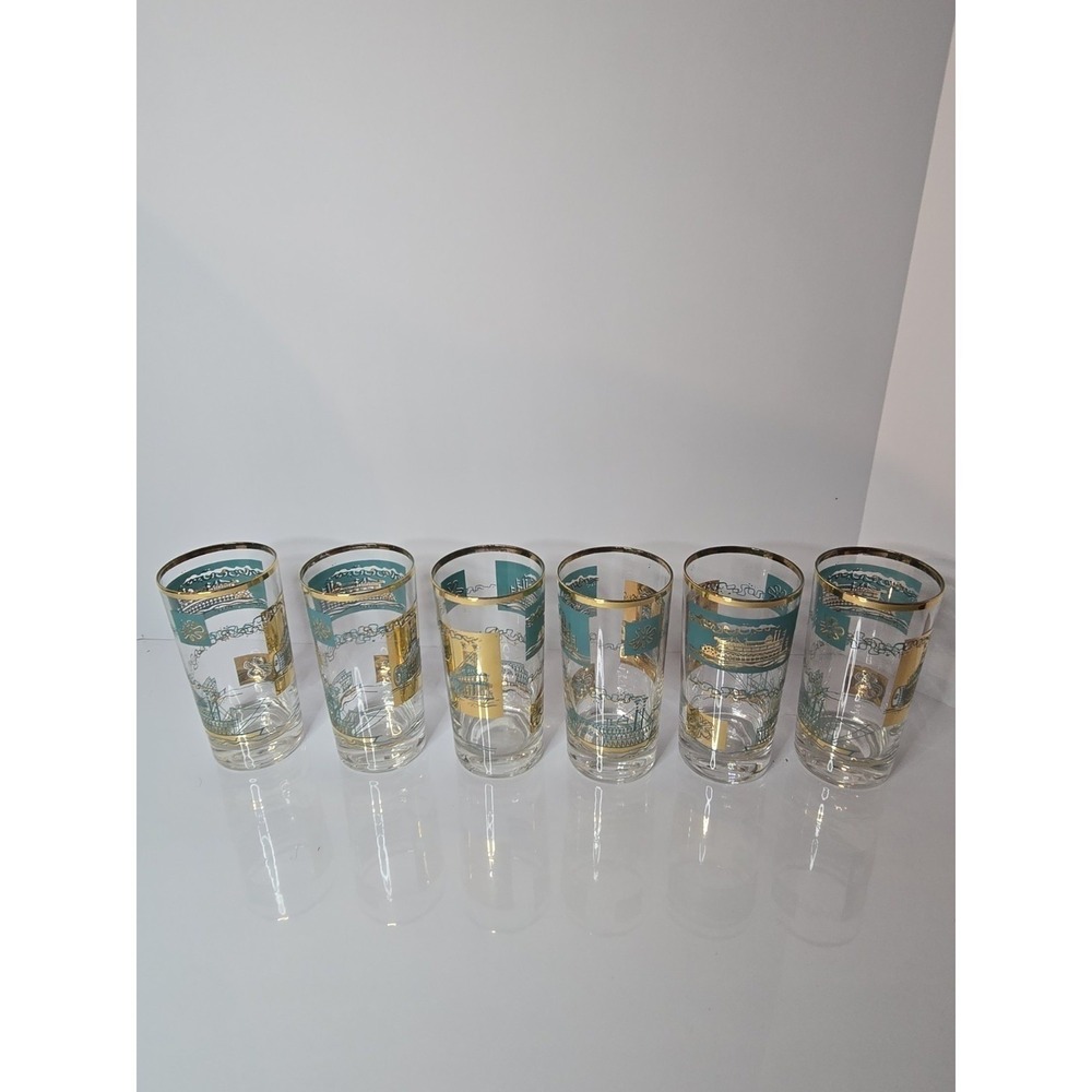 Southern Comfort Liberty Riverboat High Ball Glasses 5.5" Teal libbey styl 6 VTG